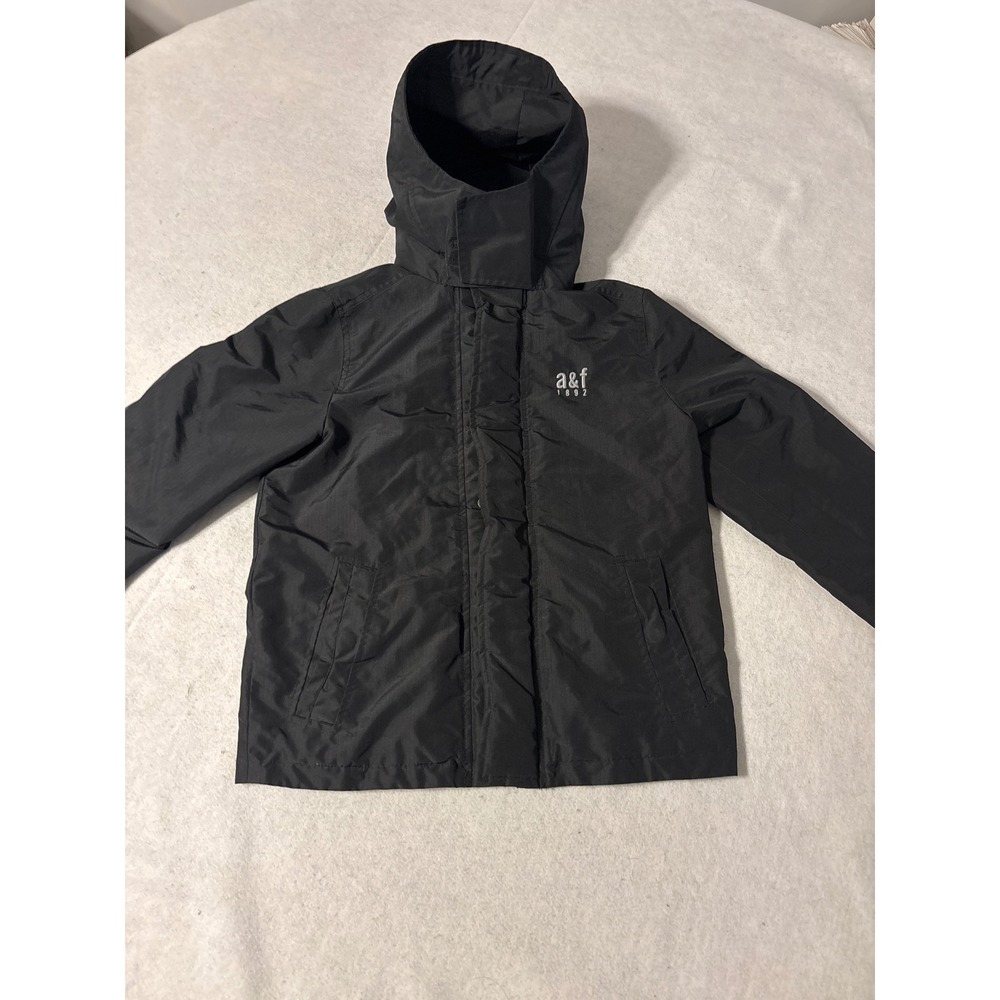 Abercrombie & Fitch Kids Black Hooded Windbreaker Jacket Logo Size L 12/14‎